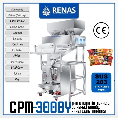 CPM3000Y- Tam Otomatik Üç Kefeli Terazili Granül Paketleme Makinası -  30-3000gr